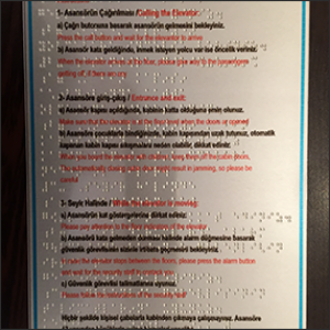 Braille Baskılı Asansör Kullanma Talimatı